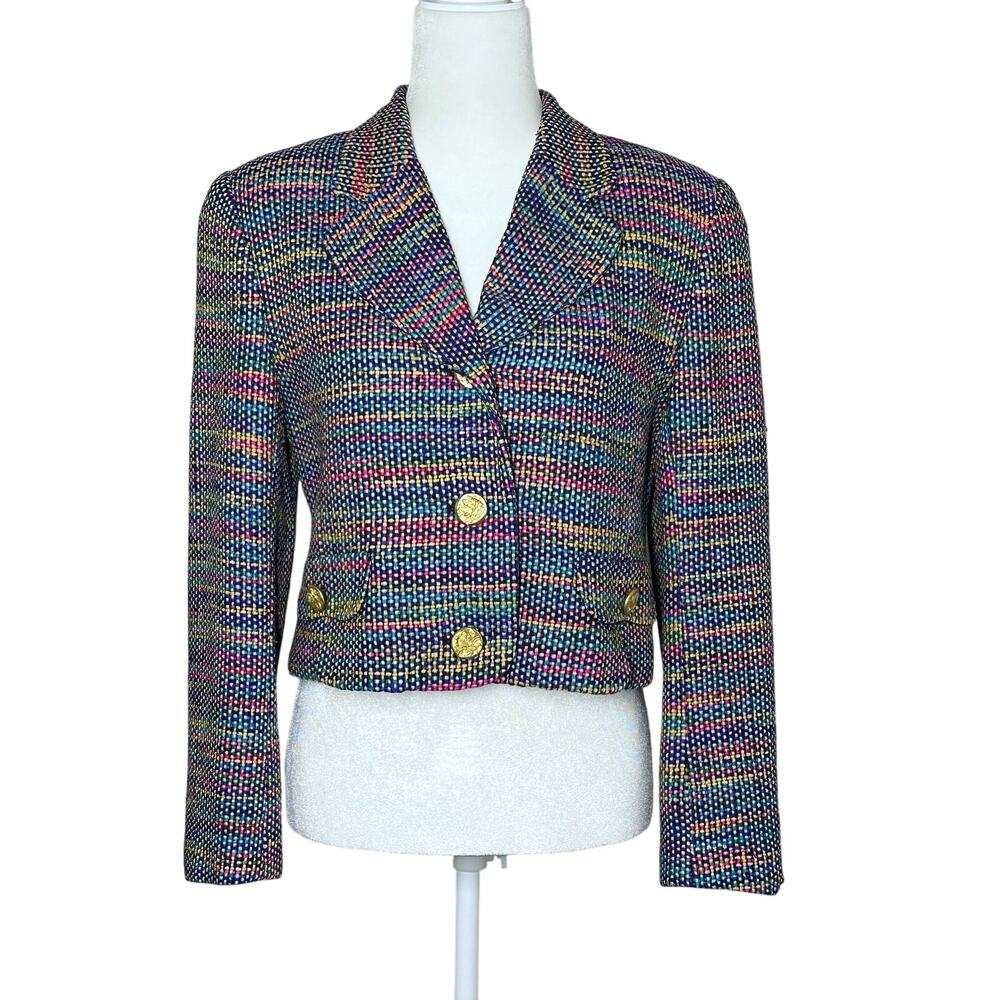 Vintage Ann May 100% Woven Silk Crop Women’s Size 8 Jacket w Ornate Gold Buttons
